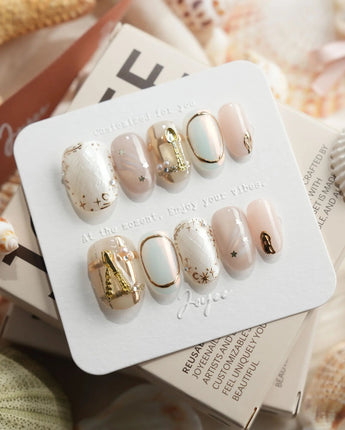 High Tea English afternoon tea press-on nails in short oval shape