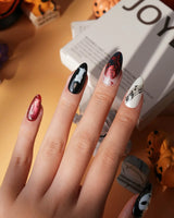 The Phantom press on nails with a white mask, red rose, sheet music, chandelier and gold baroque scrollwork on black and red - image 5