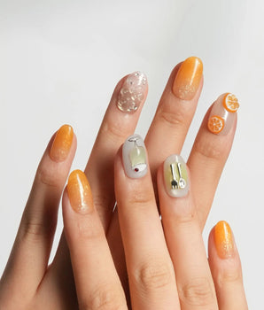 Iced Punch summer cocktail nail art with fruit charms and tiny silver spoon details