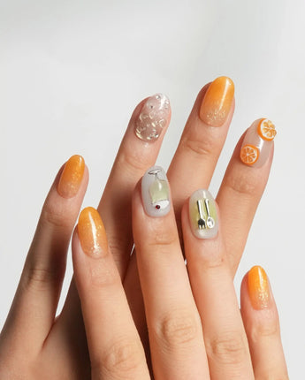 Iced Punch summer cocktail nail art with fruit charms and tiny silver spoon details
