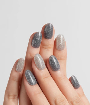 Icy Fog press-on nails — Space Gray & Aurora
