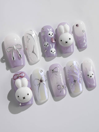 Icy Miffy-Purple press-on nails by Joyee Nails