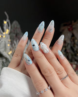 Icy Miffy press-on nails — Fresh Sky Blue, 3D Bunny & Silver Bows. handmade nail art by Joyee Nails
