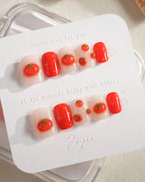 Icy Tomato playful tomato press-on nails with raised gel dewdrops