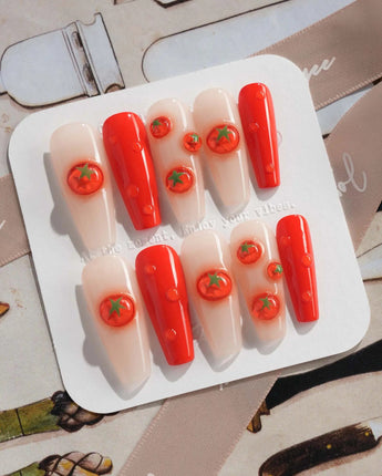 Icy Tomato fresh clear nail art with glossy tomato charms for summer