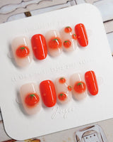 Icy Tomato simple summer nails with transparent shine and garden sweetness