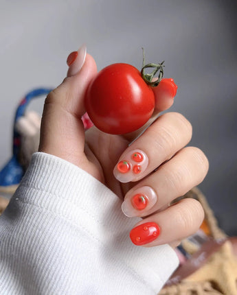 Icy Tomato jelly-finished tomato nails with fresh brunch-inspired orange-red accents