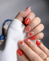 Icy Tomato close-up of dewdrop nail art and tiny sculpted tomatoes