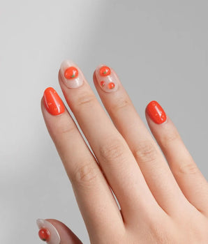 Icy Tomato clear orange-red press-on nails with 3D tomato charms