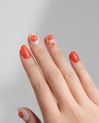 Icy Tomato clear orange-red press-on nails with 3D tomato charms