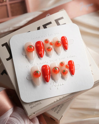 Icy Tomato 3D tomato press-on nails in short stiletto shape