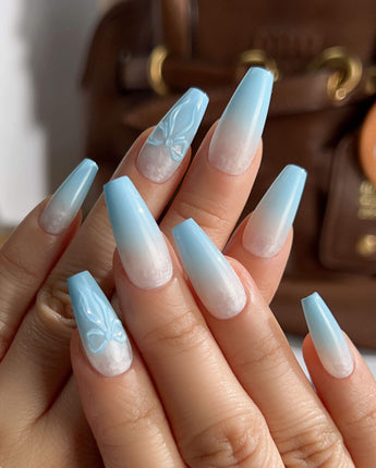 baby blue nails ombre bow Spring - Joyee Nails