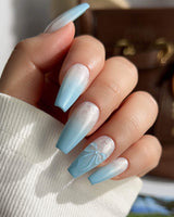 baby blue nails on hand styled for Spring outfit