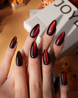 Inferno spotlight cat eye press on nails, near-black red with a long bright red magnetic glow - image 1