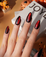 Inferno spotlight cat eye press on nails, near-black red with a long bright red magnetic glow - image 3