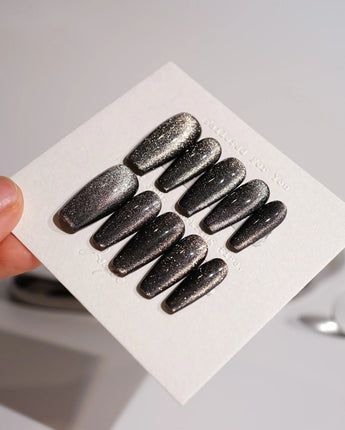 Black Cat-eye custom press-on nails — available in multiple shapes and sizes