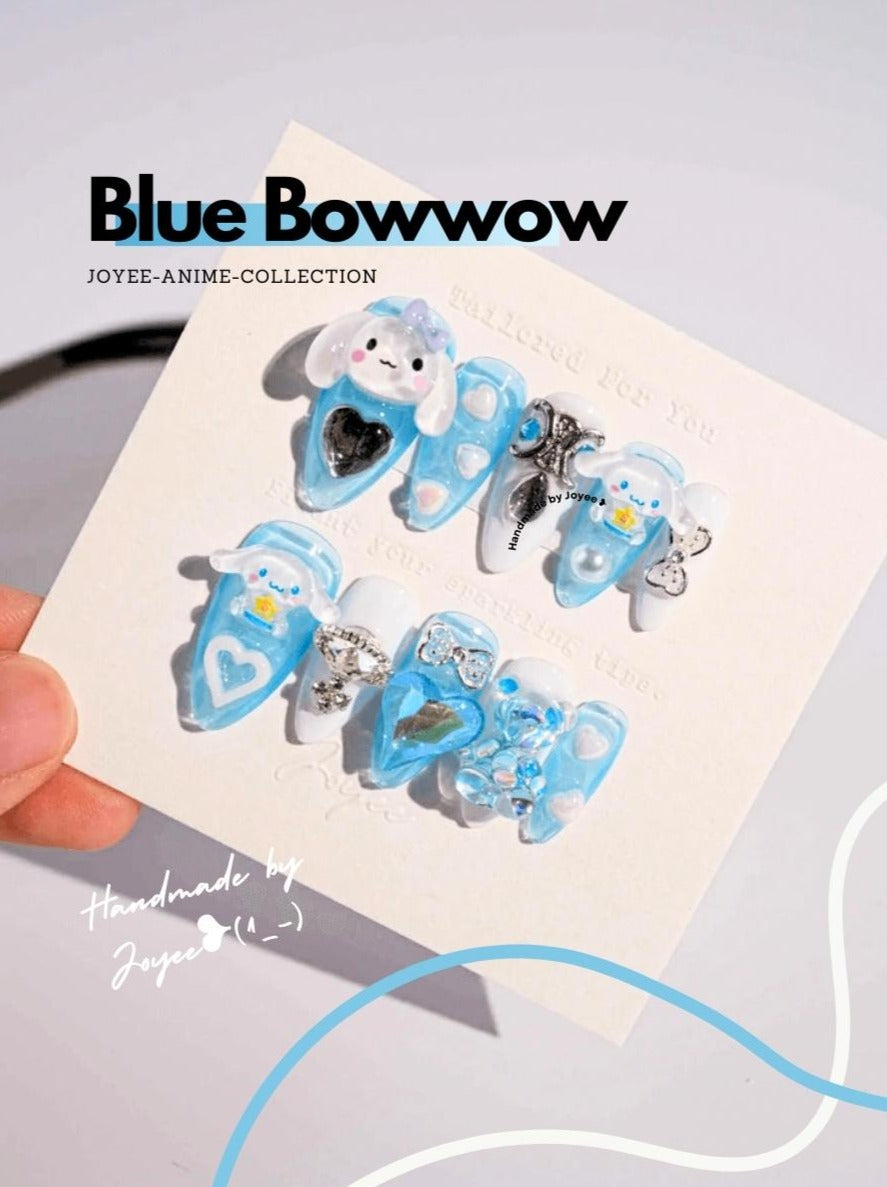 joyee-handmade-press-on-nails-Blue-Bowwow-nail