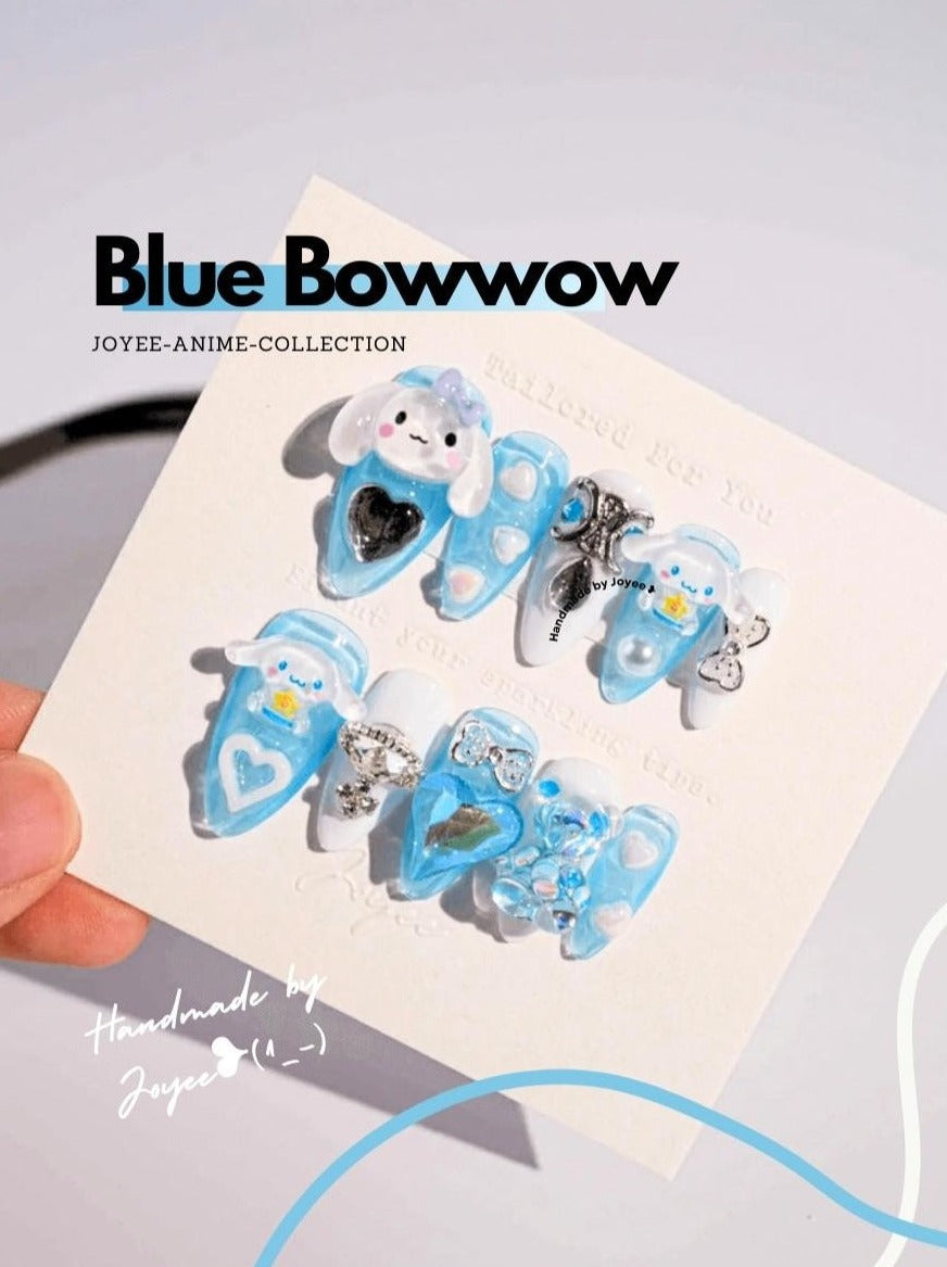 joyee-handmade-press-on-nails-Blue-Bowwow-nails