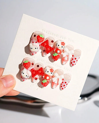 Red Kitty Nails Berry Darling Short Almond Nails | Ready to ship - Joyeenails - AN047 - 1 - Ready - XS / Short Almond