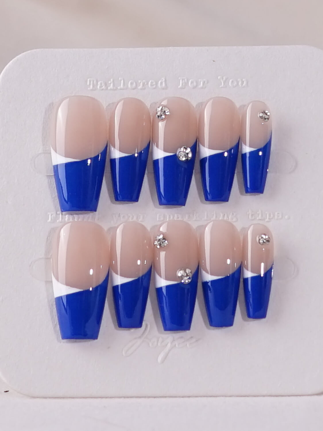 Handmade- Duo Blue French tips Press On Nail Set