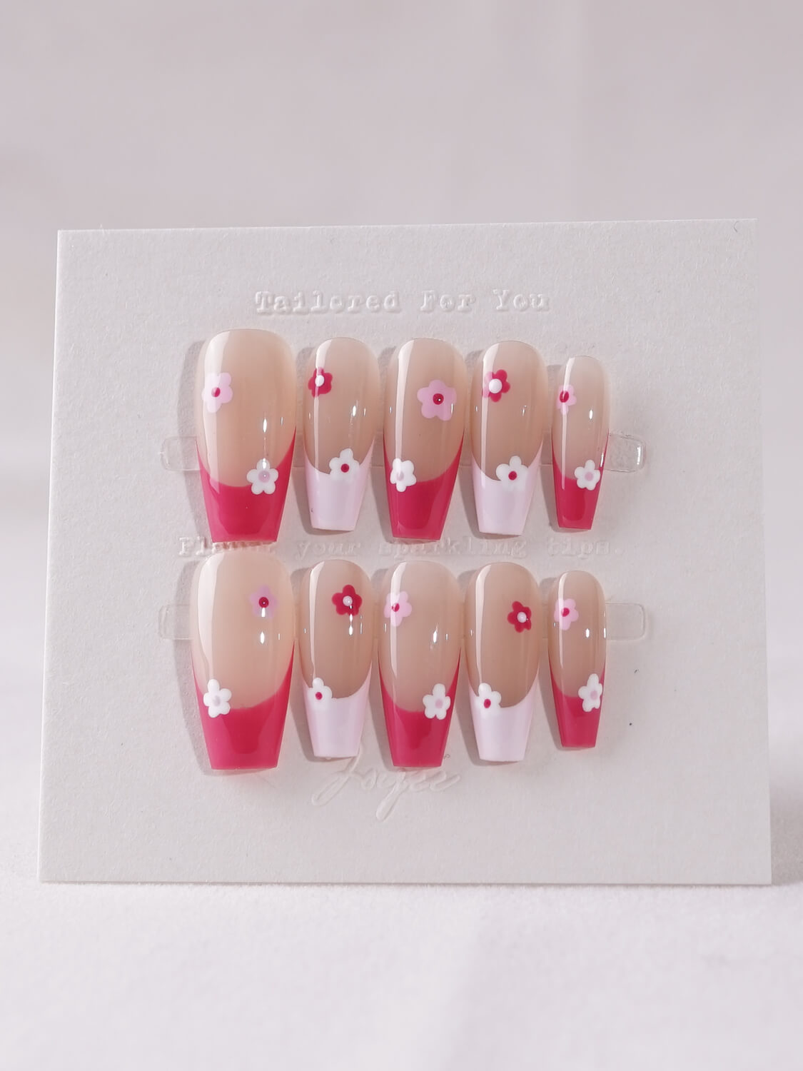 Handmade- Spring Nails Red Flower Press On Nail Set