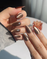 Arabica Cat-eye press-ons with warm brown gradient shine and glossy fall styling