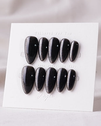 Black Cat-eye press-on nails — black cat eye handmade nail art by Joyee Nails