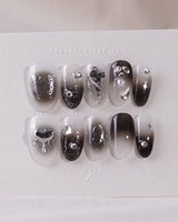 Night Butterfly press-on nails — black ombre chrome 3D gothic nails handmade nail art by Joyee Nails