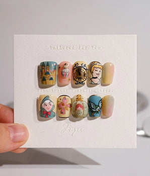 Fairytale at Fingertips press-on nail set — Fairytale cartoon nails design, hand-painted with real gel polish