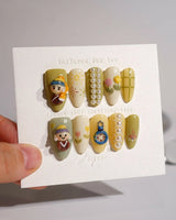 Girl with a Pearl Earring press-on nail set — Girl with a Pearl Earring - 3d nails design, hand-painted with real gel polish
