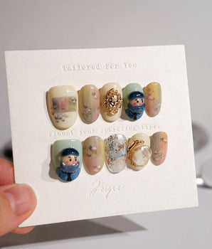 Monet & Les nymphéas press-on nail set — Monet & Les nymphéas -3d nails design, hand-painted with real gel polish