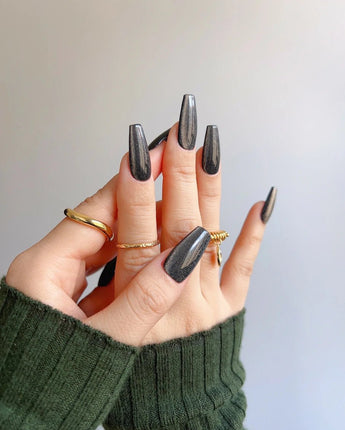 Black Cat-eye press-on nails — black cat eye handmade nail art by Joyee Nails