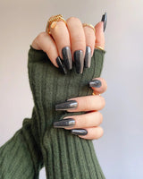 Black Cat-eye press-on nails — black cat eye handmade nail art by Joyee Nails