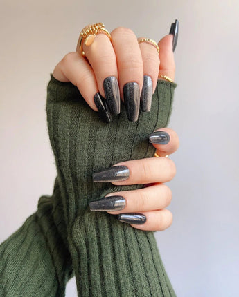 Black Cat-eye press-on nails — black cat eye handmade nail art by Joyee Nails