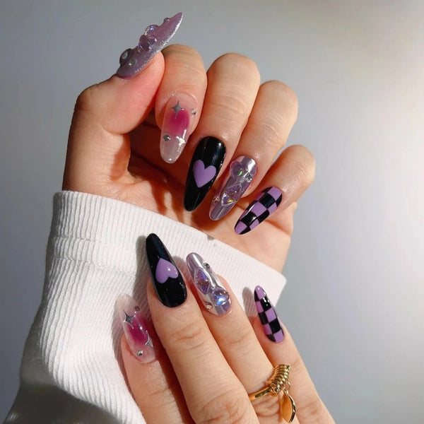 Joyeenails Handmade - Ensemble d'ongles à coller Purple Frost