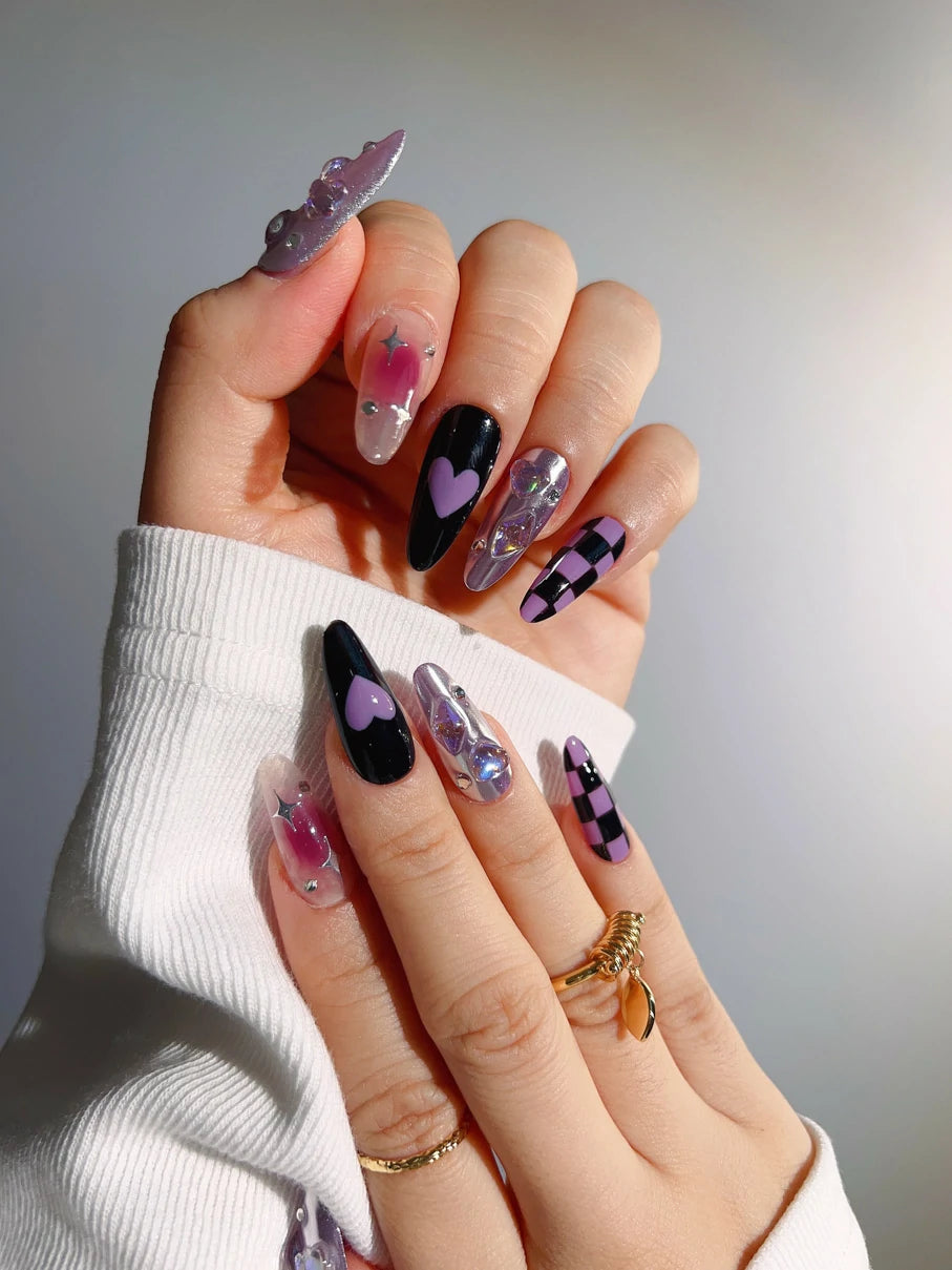 Love&star-purple-long-almond-nails