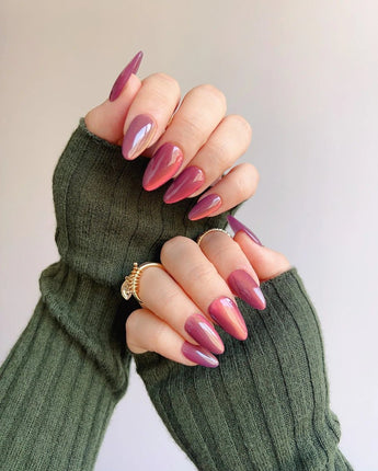 Rose Brew press-on nails — Maroon cat eye nails handmade nail art by Joyee Nails