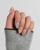 Juicy Summer custom press-on nails with refreshing blue and orange citrus details