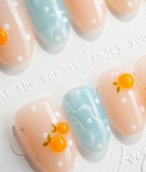 Juicy Summer Short Oval press on nails, handmade custom nails by Joyeenails