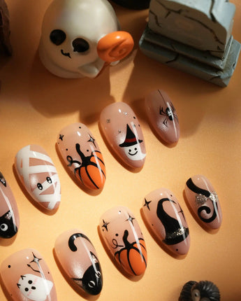 Just Trick press-on nails — halloween mix design nude
