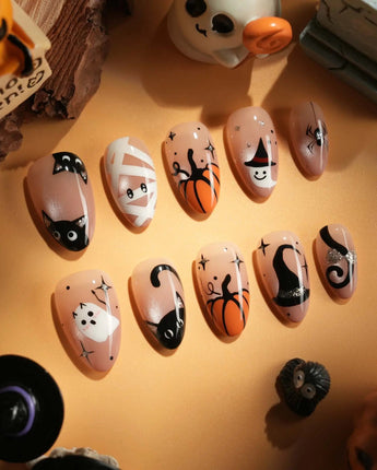 Just Trick press-on nails — halloween mix design nude