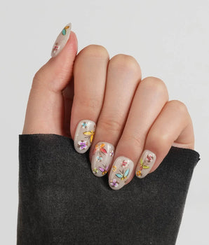Kiln Spring press-on nails — Colorful Butterflies, Hand-painted Golden