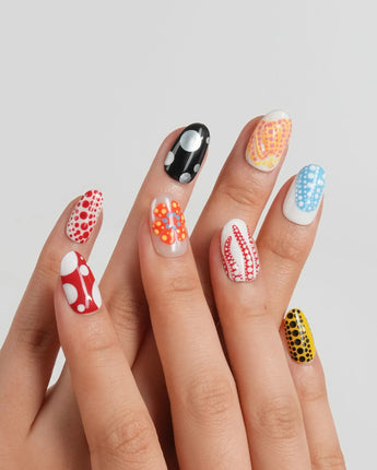 Kusama Dot Short Oval press on nails, handmade custom nails by Joyeenails