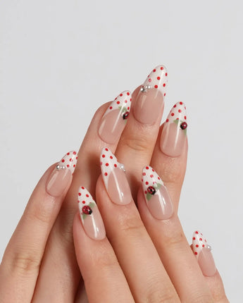 Ladybug Picnic press-on nails — Vintage Red Polka Dots,