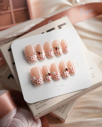 Ladybug Picnic Short Coffin press on nails, handmade custom nails by Joyeenails