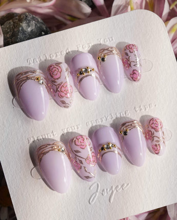Lavender Rose press-on nails — Dreamy Light Purple, Hand-painted