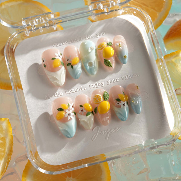 Minimalist lemon tree nails with artistic details