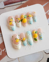 Lemon Shore fresh citrus press-on nail set with 3D lemon blossom details
