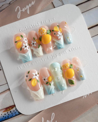 Lemon Shore glossy handmade nails with Amalfi lemon grove inspiration