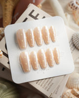 Lemon soda medium coffin press-on nails with retro polka dot nail art
